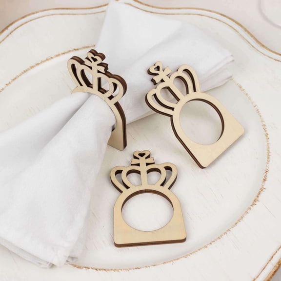 Efavormart 10 Pack Natural Wooden Princess Crown Rustic Napkin Rings, Boho Farmhouse Napkin Holders - 3"