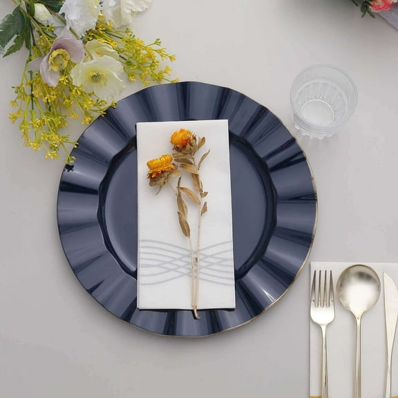 Efavormart 11" Dinner Plates – Set of 10 Plastic Navy Blue Round Disposable Plates with Gold Ruffled Rim – Elegant Tableware for Wedding Receptions, Dinner Parties, Holiday Events, and Catering