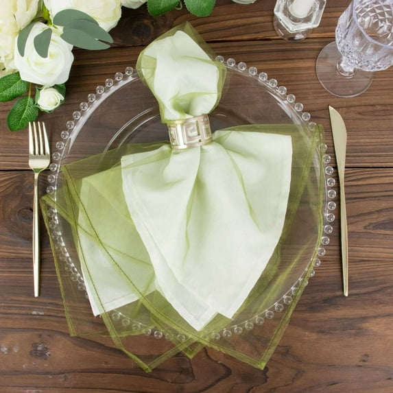 Efavormart 10 Pack | Olive Green Sheer Organza Decorative Dinner Table Napkins - 23"X23"
