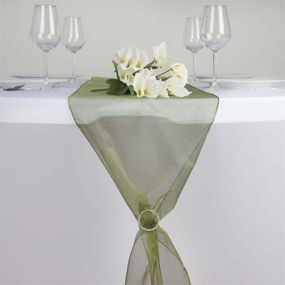 Efavormart 10 Pack Olive Green Sheer Organza Table Runners - 14"x108"
