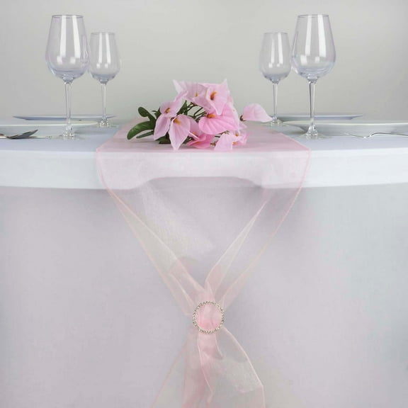 Efavormart 10 Pack Pink Sheer Organza Table Runners - 14"x108"