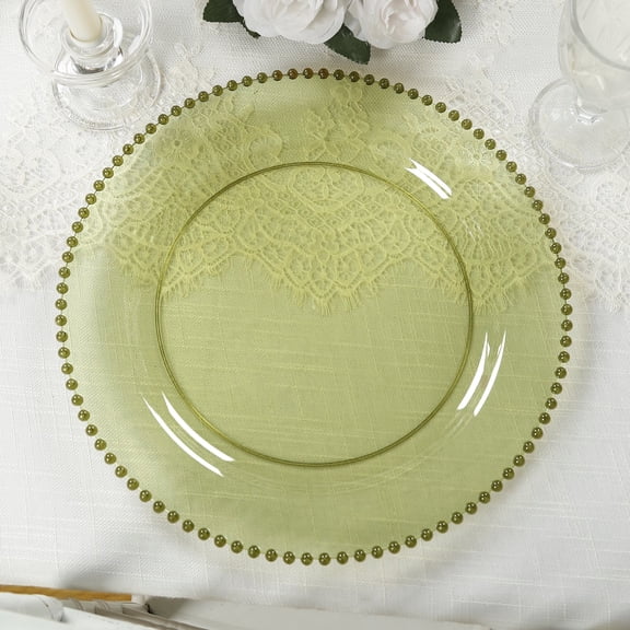 Efavormart 10-Pack Plastic Round Dinner Plates 10" Transparent Dusty Sage Green with Beaded Rim - Disposable Party Plates