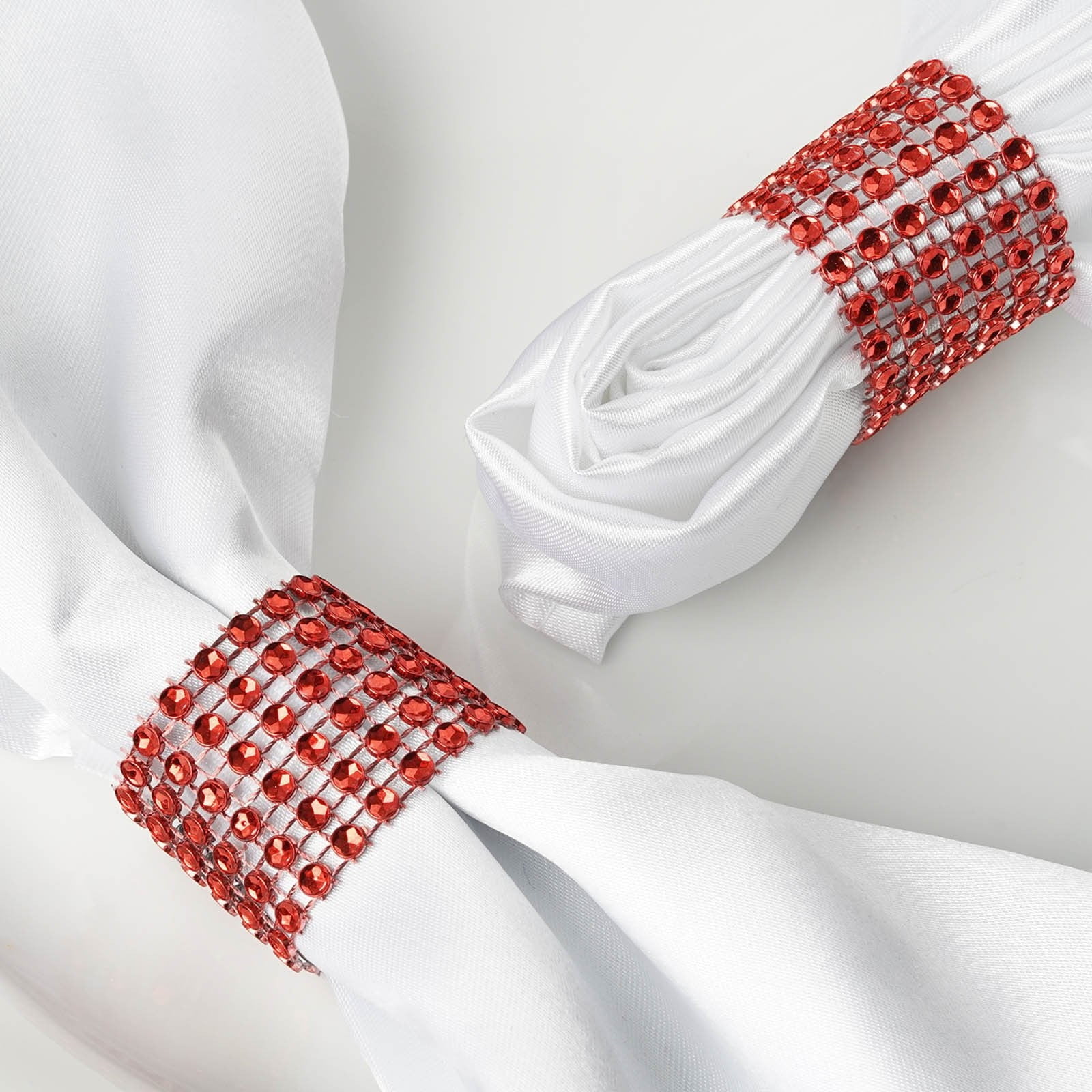Efavormart 10 Pack Red Diamond Rhinestone Napkin Ring With Self