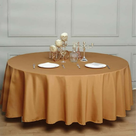 Efavormart 10 Pack Round Tablecloth, 108 Inch Stain & Wrinkle Resistant Washable Table Cloth, Decorative Polyester Fabric Table Cover for Banquet, Wedding, Dining - Gold