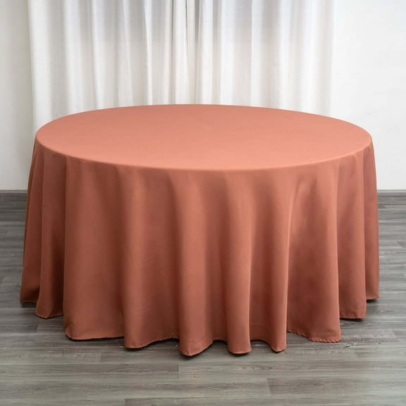 Efavormart 10 Pack Round Tablecloth, 120 Inch Stain & Wrinkle Resistant Washable Table Cloth, Decorative Polyester Fabric Table Cover for Banquet, Wedding, Dining- Terracotta