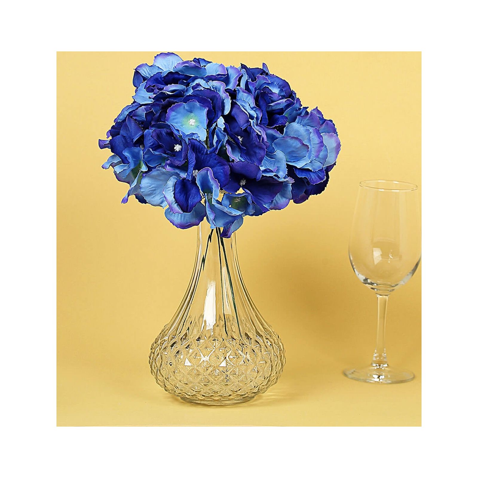 Efavormart 10 Pack Royal Blue Artificial Hydrangeas Head and Wire Stems