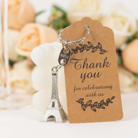 Efavormart 10 Pack Silver Plastic Paris Eiffel Tower Keychain Party Favor, Wedding Bridal Shower Souvenirs With Thank You Tag - 4"