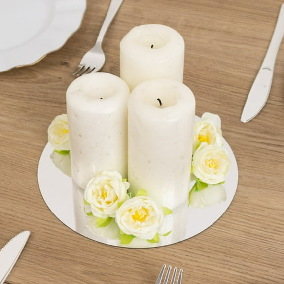 Efavormart 10 Pack Silver Round Acrylic Mirror Tray for Decoration, Circle Candle Plate Centerpiece Bases - 8"