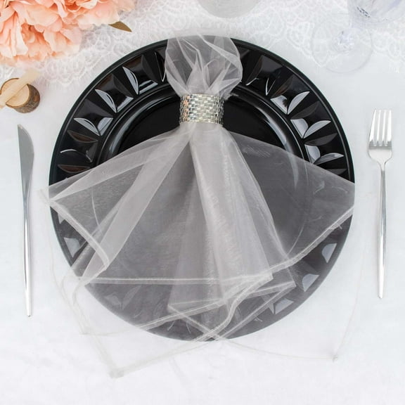 Efavormart 10 Pack | Silver Sheer Organza Decorative Dinner Table Napkins - 23"X23"