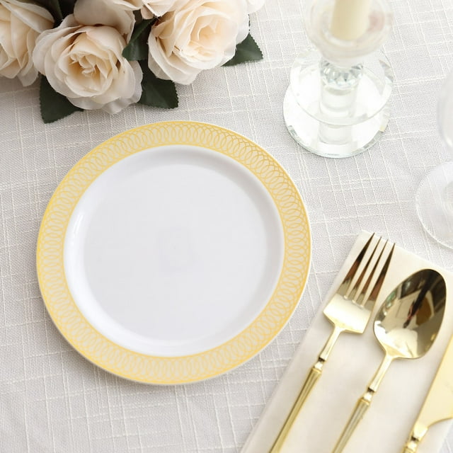 Efavormart 10 Pack White Plastic Dessert Appetizer Plates With Beige ...