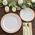 thumbnail image 1 of Efavormart 10 Pack White Plastic Dinner Plates With Blush Rose Gold Spiral Rim, 10" Round Disposable Party Plates, 1 of 11