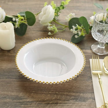 "Efavormart 10 Pack | 10"" Clear/Gold Beaded Rim Plastic Dinner Plates ...