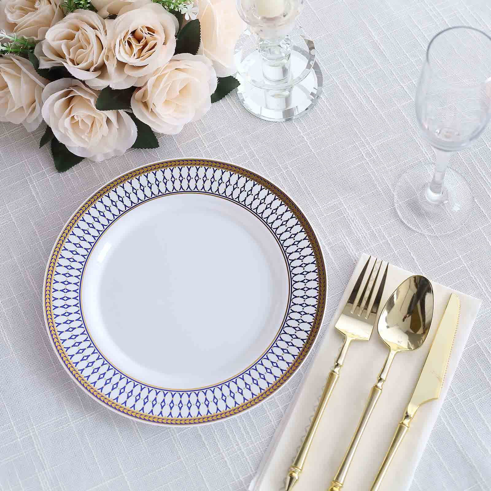 Efavormart 10 Pack White Renaissance Plastic Dinner Plates With Gold ...