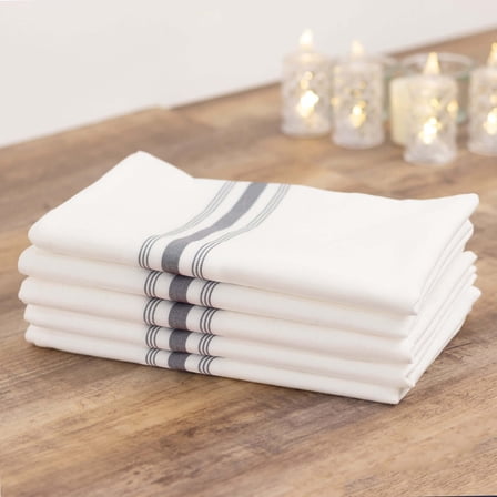 Efavormart 10 Pack White Spun Polyester Bistro Napkins with Gray Reverse Stripes, Premium Restaurant Quality Cloth Napkins - 18"x22"