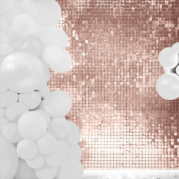 Efavormart 10 Panels | Ritzy Blush/Rose Gold Square Sequin Wall Party Backdrop Panels, Shimmer Backdrop, Active Spangle Wall Art Décor - 12"x12"
