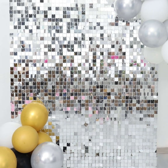 Efavormart 10 Panels | Ritzy Silver Square Sequin Wall Party Backdrop Panels, Shimmer Backdrop, Active Spangle Wall Art Décor - 12"x12"