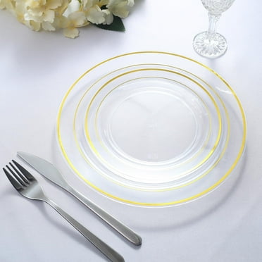 Efavormart 10 Pack | 10" Jade / Gold Scalloped Rim Plastic Dinner Plates, Disposable Party ...