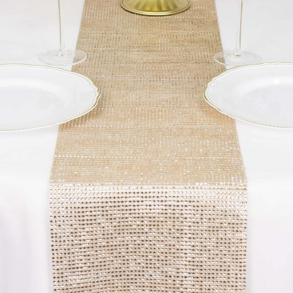 Efavormart 10"x108" Shiny Champagne Crystal Rhinestone DIY Table Runner, Diamond Mesh Ribbon Bling Roll