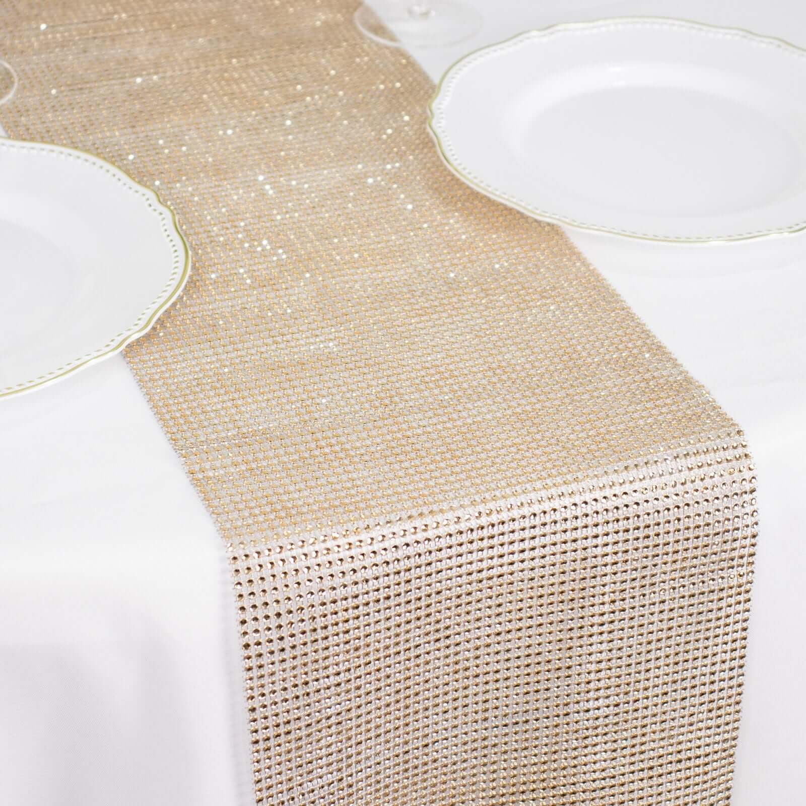Efavormart 10"x108" Shiny Champagne Crystal Rhinestone DIY Table Runner ...