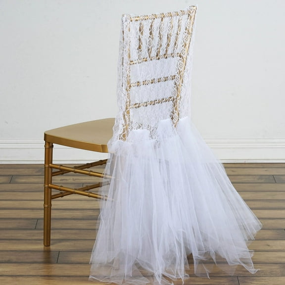 Efavormart 100 PCS White Bridal Wedding Party Lace And Tulle Tutu Chair Covers Dinning Event Slipcover For Banquet Catering