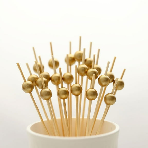 Efavormart 100 Pack | 4.5" Bamboo Skewers Cocktail Picks Eco Friendly Party Picks with Gold Pearls