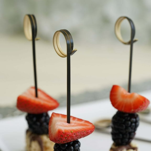 Efavormart 100 Pack 4.75" Black Loop Ring Bamboo Skewers Cocktail Picks Cocktail Sticks