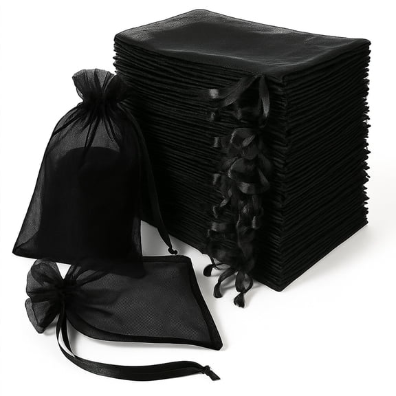 Efavormart 100 Pack Black Organza Drawstring Gift Bags, 6" x 9" – Wedding Party Favor Bags