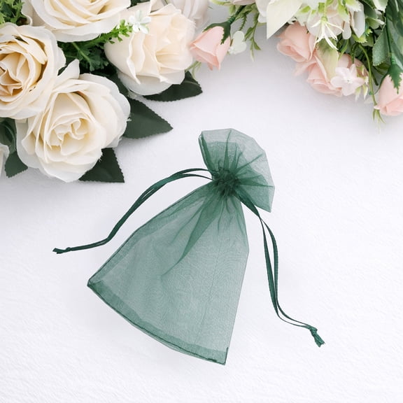 Efavormart 100 Pack Hunter Emerald Green Organza Drawstring Gift Bags, 4" x 6" – Wedding Party Favor Bags