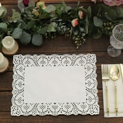 Efavormart 100 Pack Rectangle White Paper Doilies, Food Grade Lace Paper Placemats - 14"L X 10"W