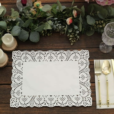 Efavormart 100 Pack Rectangle White Paper Doilies, Food Grade Lace Paper Placemats - 14"L X 10"W