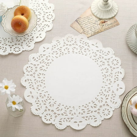 Efavormart 100 Pack Round White Paper Doilies, Food Grade Lace Paper Placemats - 14"