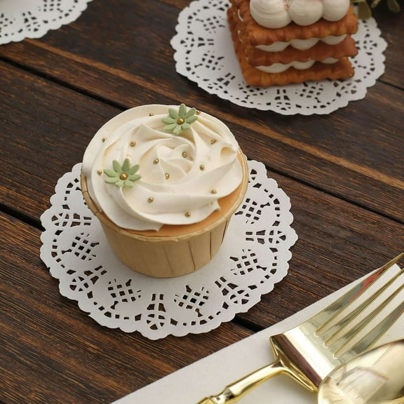 Efavormart 100 Pack Round White Paper Doilies, Food Grade Lace Paper Placemats - 4"