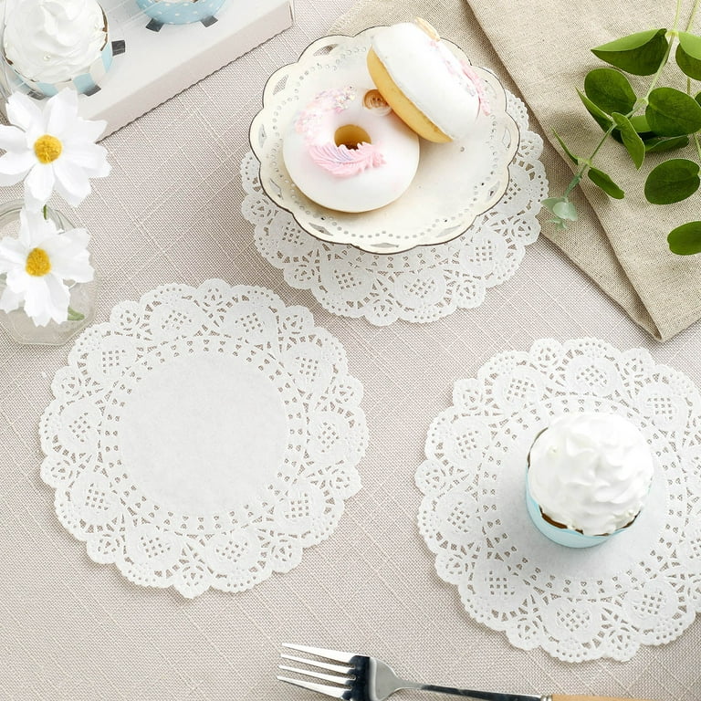 Efavormart 100 Pack Round White Paper Doilies, Food Grade Lace Paper  Placemats - 8