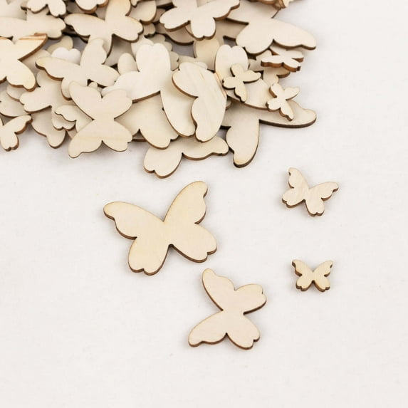 Efavormart 100 Pack Unfinished Wood Butterfly Cutouts, DIY Craft Wood Slices