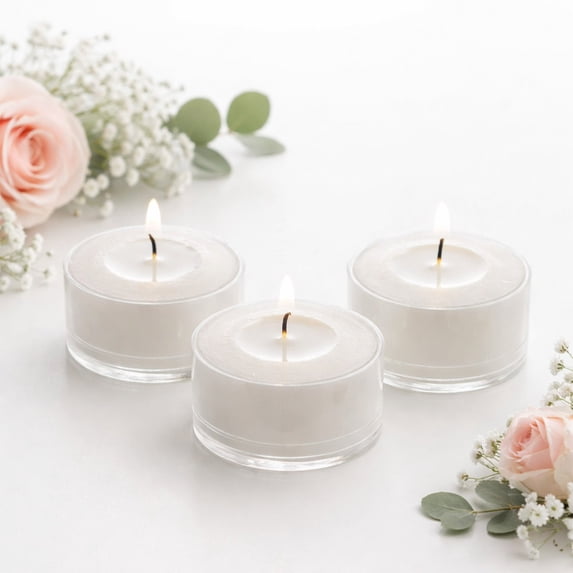 Efavormart 100 Pack White Unscented Tealight Candles – 7 Hour Extended Burn, Smokeless, Clean Burning in Clear Cups