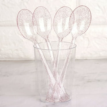 Efavormart 100 pcs Blush / Rose Gold Glittered Disposable Plastic Spoon for Wedding Party Banquet Events Candy Buffets Dinnerware
