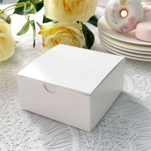 Efavormart 100pcs of 4x4x2 White Cake Box for Candy Treat Gift Wrap Box Party Favor Boxes for Bridal Shower Wedding Party