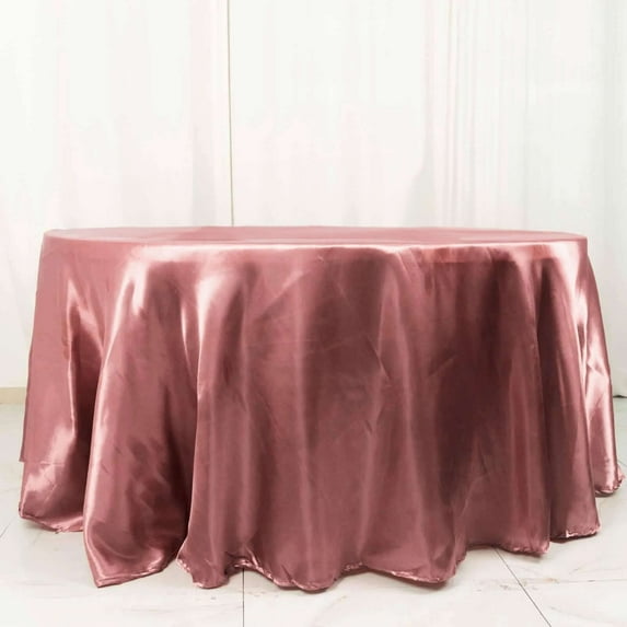 Efavormart 108 Inch Satin Round Tablecloth, Washable Linen Table Cover, Decorative Silky Fabric for Wedding, Party, Banquet Events - Cinnamon Rose/Gold