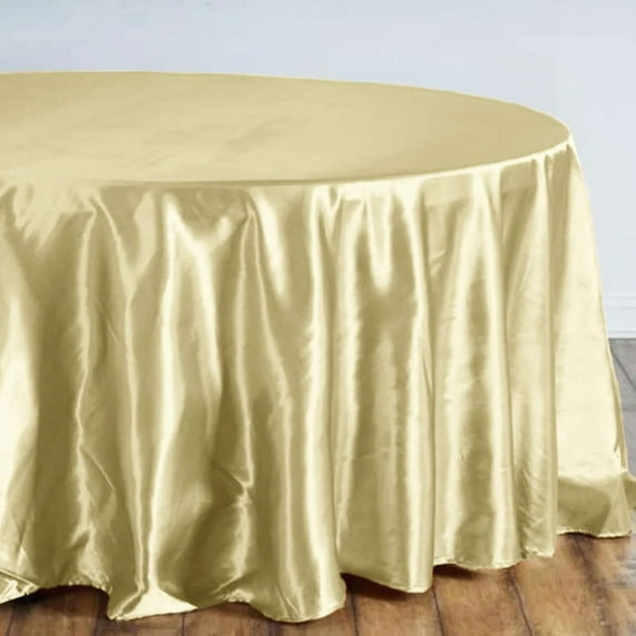 Efavormart 108 Inch Satin Round Tablecloth, Washable Linen Table Cover, Decorative Silky Fabric for Wedding, Party, Banquet Events - Champagne