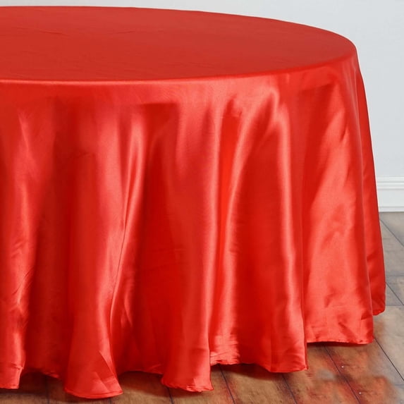 Efavormart 108 Inch Satin Round Tablecloth, Washable Linen Table Cover, Decorative Silky Fabric for Wedding, Party, Banquet Events - Red