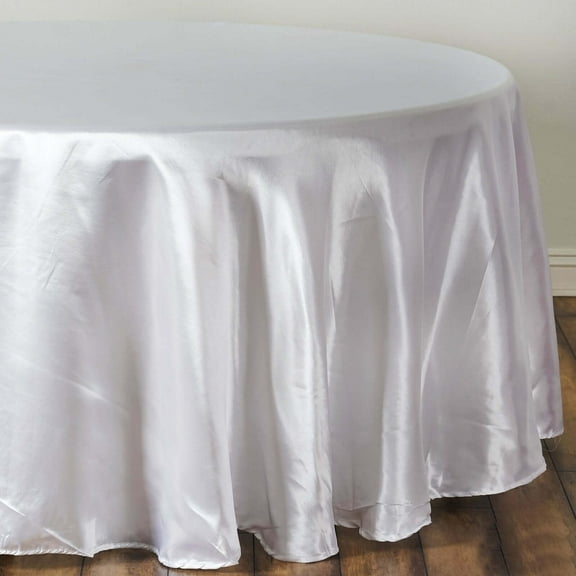 Efavormart 108 Inch Satin Round Tablecloth, Washable Linen Table Cover, Decorative Silky Fabric for Wedding, Party, Banquet Events - White