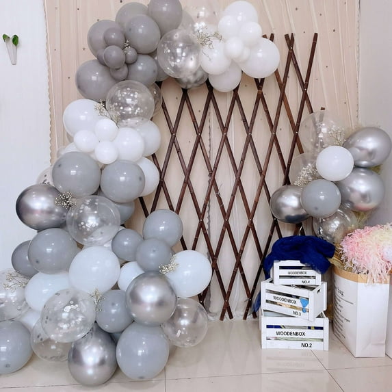 Efavormart 108 Pack | Clear, Gray And White DIY Balloon Garland Arch Party Kit