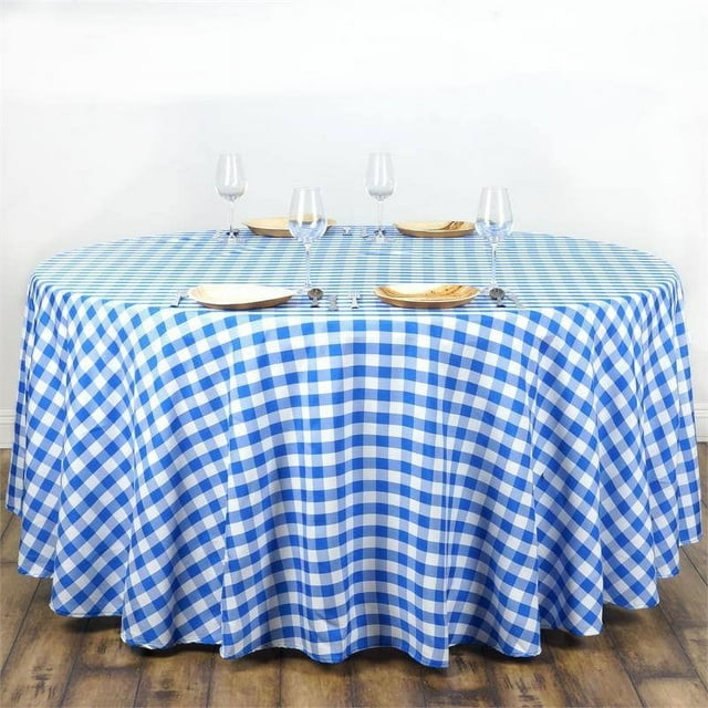 Efavormart 108" Round BLUE/WHITE Checkered Wholesale Gingham Polyester Linen Picnic Restaurant Dinner Tablecloth