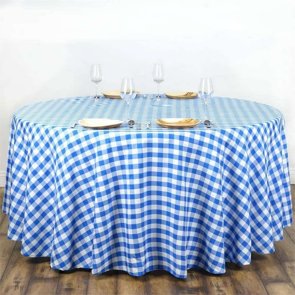 Efavormart 108" Round BLUE/WHITE Checkered Wholesale Gingham Polyester Linen Picnic Restaurant Dinner Tablecloth