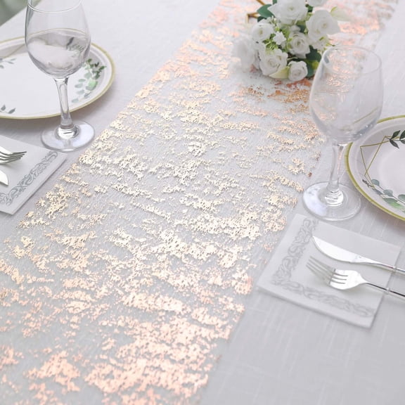 Efavormart 108" Sparkly Metallic Blush / Rose Gold Foil Thin Mesh Polyester Table Runner - 25GSM