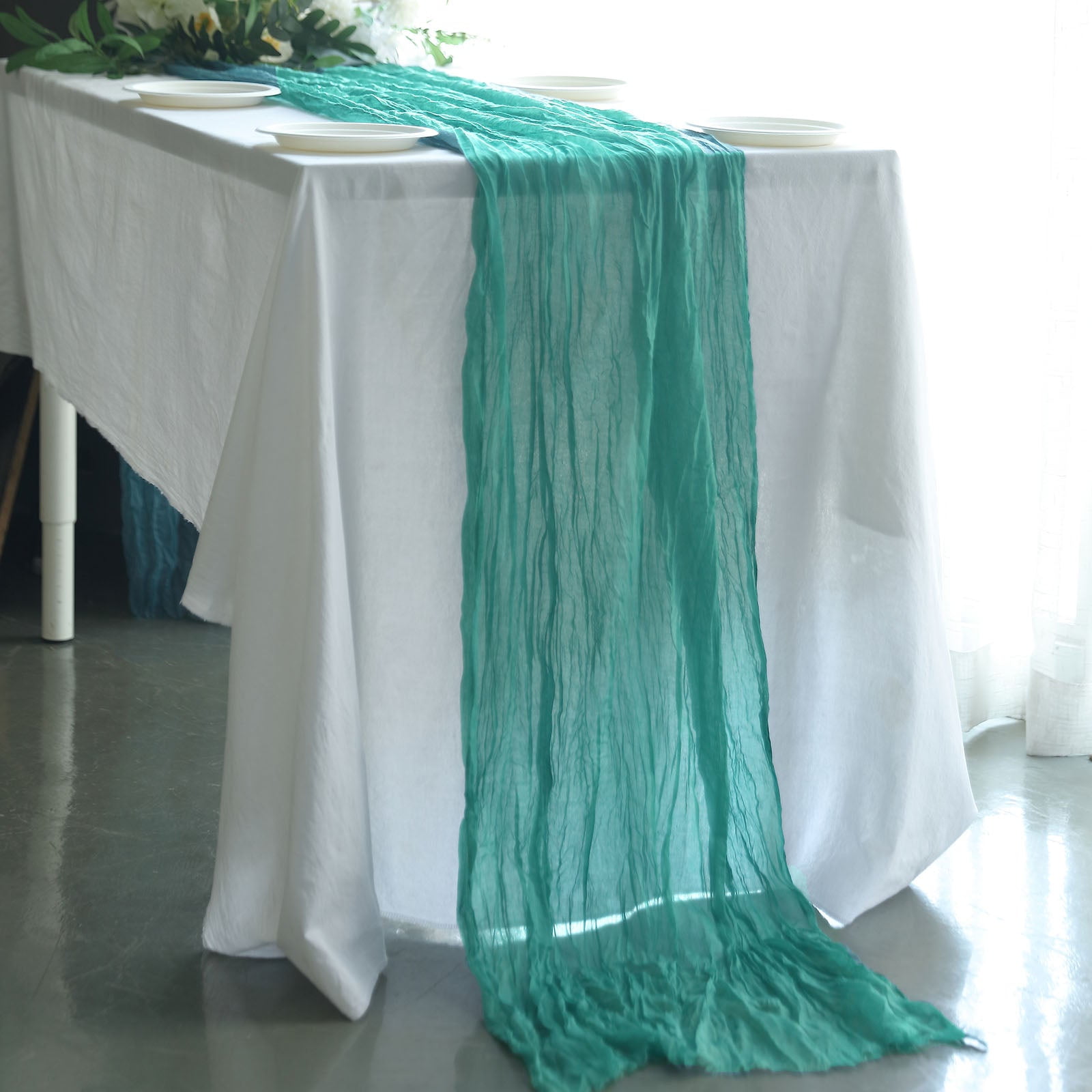 Efavormart 10FT Moss Green Cheesecloth Table Runner, Gauze Fabric