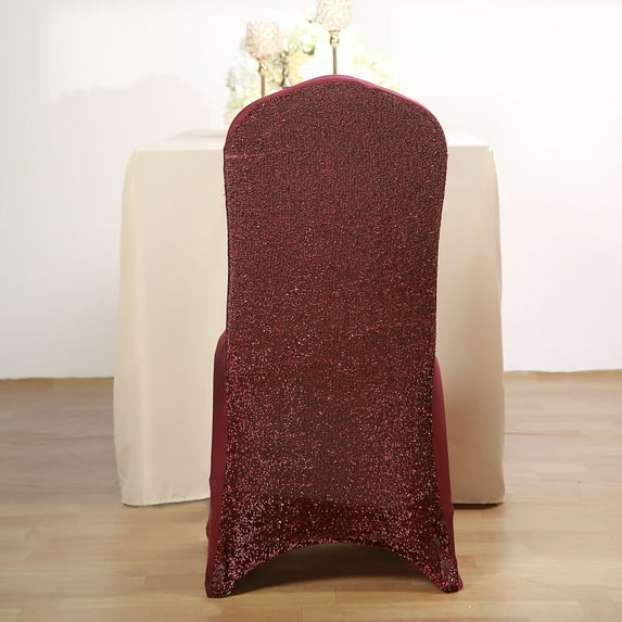 Efavormart 10PCS Burgundy Spandex Stretch Banquet Chair Cover With Metallic Glitte Dinning Event Slipcover For Wedding Party
