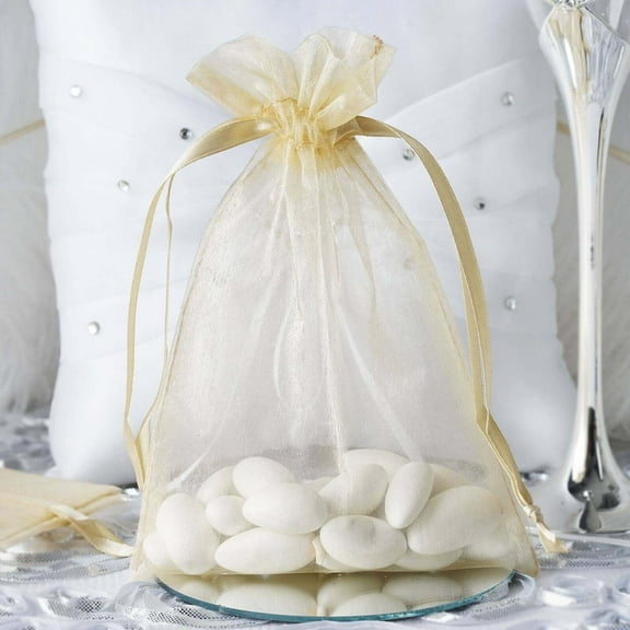 Efavormart 10PCS CHAMPAGNE Organza Gift Bag Drawstring Pouch Wedding Favors Bridal Shower Treat Jewelry Bags - 5"x7"
