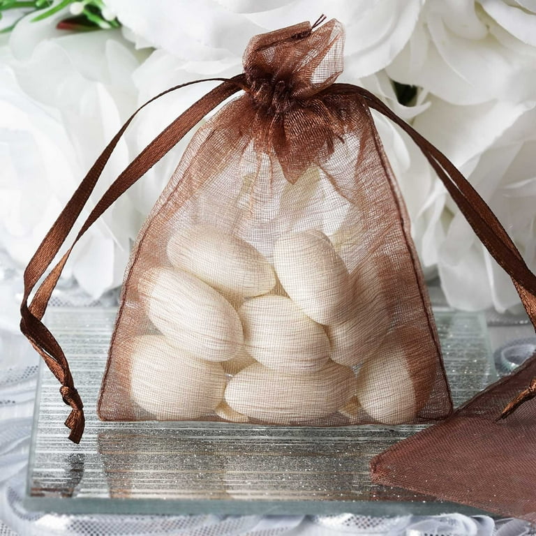 Efavormart 10PCS CHOCOLATE Organza Gift Bag Drawstring Pouch - Main Image
