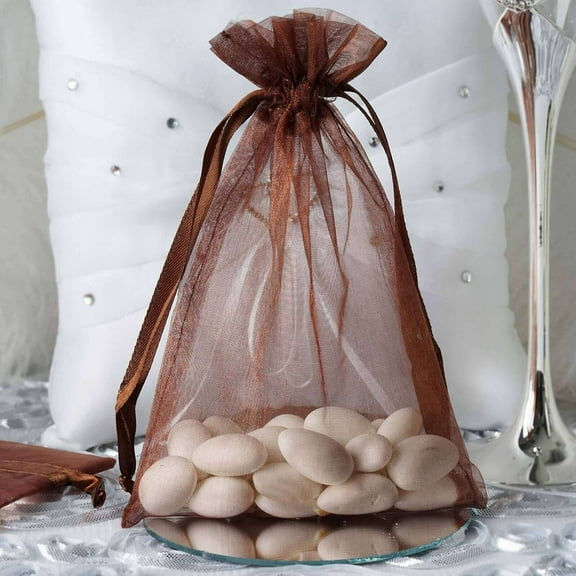 Efavormart 10PCS CHOCOLATE Organza Gift Bag Drawstring Pouch Wedding Favors Bridal Shower Treat Jewelry Bags - 5"x7"